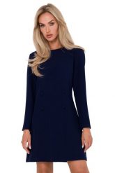 Elegancka sukienka trapezowa dwurzędowa granatowa. Sukienki damskie MOE, do pracy, m, bez wzorów, biznesowe, bez kołnierzyka, bez ramiączek, trapezowe. Za 339.00 zł.