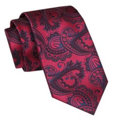 Modny Krawat Męski - Alties - Czerwony w Duży Wzór Paisley. Czerwone krawaty i muchy męskie Alties, bez wzorów, z tkaniny, eleganckie. Za 49.00 zł.