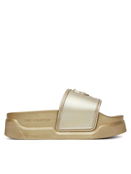 KARL LAGERFELD Klapki Kondominium KL88819 Złoty. Żółte klapki damskie Karl Lagerfeld, bez wzorów, z syntetyku, bez obcasa. Za 499.99 zł.