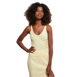 Koszulka damska z prążkowanego materiału Urban Classics GT. Żółte bluzki damskie Urban Classics, bez wzorów, prążkowane, bez kołnierzyka. Za 181.00 zł.