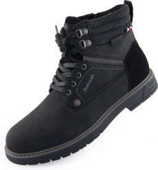 Buty męskie czarne botki ze skóry syntetycznej - zamek boczny. Czarne buty zimowe męskie Refresh, z gumy, bez zapięcia. Za 350.99 zł.