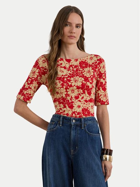 LAUREN RALPH LAUREN Bluzka 200P09078001 Czerwony Slim Fit. Czerwone bluzki damskie Lauren Ralph Lauren, l, bez wzorów, z bawełny, bez ramiączek. Za 232.99 zł.