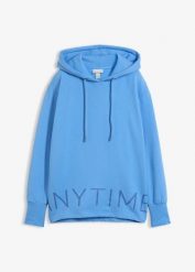 Bluza z kapturem z elastycznej mieszanki bawełny. Niebieskie bluzy z kapturem damskie bonprix, z bawełny. Za 154.99 zł.