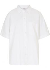 Bluzka oversize z krótkim rękawem, z materiału z domieszką lnu. Białe bluzki damskie bonprix, bez wzorów, bez kołnierzyka, bez ramiączek. Za 119.99 zł.
