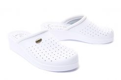 SANITAL FLEX 707/I white, klapki profilaktyczne damskie. Białe klapki damskie Sanital Flex, bez wzorów, ze skóry, bez obcasa. Za 119.90 zł.