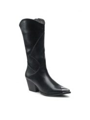 DeeZee Kozaki WS19271-05 Czarny. Czarne kozaki damskie DeeZee, ze skóry, bez obcasa, na słupku. Za 119.99 zł.