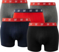 Boxery męskie CR7 Cristiano Ronaldo 5 szt. szary-granatowy-czerwony. Czerwone bokserki męskie CR7 Cristiano Ronaldo, bez wzorów, z bawełny. Za 237.99 zł.