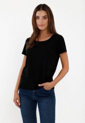 Koszulka basic T-DIANA. Czarne t-shirty damskie Volcano, m, bez wzorów, z materiału, bez ramiączek. Za 54.99 zł.