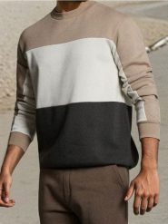 Bluza crewneck color-block - brązowy. Brązowe bluzy bez kaptura męskie Sinsay, l. Za 49.99 zł.