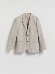 Marynarka slim fit w kratę - beżowy. Brązowe marynarki męskie Reserved, bez wzorów, z tkaniny. Za 359.99 zł.