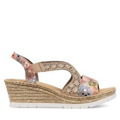 Sandały Rieker. Sandały damskie Rieker, bez wzorów, bez obcasa, na koturnie. Za 299.99 zł.