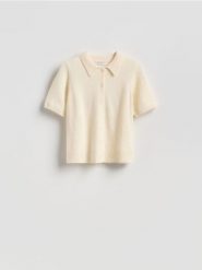 Wełniany sweter polo - kremowy. Białe swetry klasyczne damskie Reserved, l, z wełny, bez kołnierzyka. Za 149.99 zł.