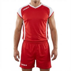 Zestaw treningowy piłkarski PECHINO czerwono-biały. Białe szorty męskie Legea, bez wzorów, z materiału, sportowe. Za 176.00 zł.