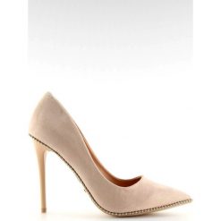 Brązowe Eleganckie szpilki damskie beżowe NF-23P Beige. Brązowe szpilki ButyModne, bez wzorów, z materiału, bez obcasa. W wyprzedaży za 117.74 zł.