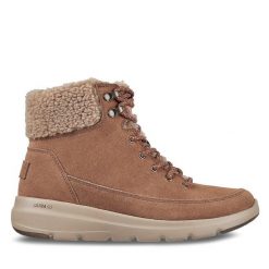Trzewiki Skechers. Brązowe botki damskie Skechers, bez obcasa, na płaskiej podeszwie, bez zapięcia. Za 359.99 zł.