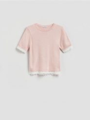 Sweter z dodatkiem wełny - pastelowy róż. Czerwone swetry klasyczne damskie Reserved, l, z dzianiny, bez kołnierzyka. Za 119.99 zł.