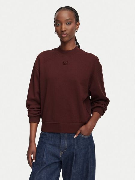 HUGO Bluza Daxandria 50527463 Brązowy Regular Fit. Brązowe bluzy bez kaptura damskie Hugo, xl, z bawełny. Za 419.99 zł.