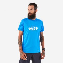 Koszulka do biegania w terenie męska Kiprun Run 500. Niebieskie t-shirty sportowe męskie KIPRUN, l, z materiału, bez ramiączek, do biegania. Za 39.99 zł.