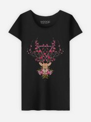 WOOOP Koszulka "Spring Deer" w kolorze czarnym rozmiar: S. Czarne bluzki damskie Wooop, s, bez wzorów, z bawełny, bez kołnierzyka, bez ramiączek. Za 39.45 zł.