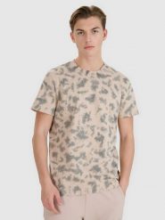 4F T-shirt oversize z nadrukiem męski - beżowy XL. Brązowe t-shirty męskie 4f, m, bez wzorów, z bawełny, bez kołnierzyka. W wyprzedaży za 39.99 zł.