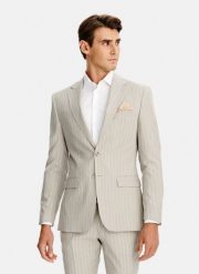 PAKO LORENTE - Beżowa marynarka garniturowa w prążek. Brązowe marynarki męskie Pako Lorente, bez wzorów, z poliesteru. Za 1,999.99 zł.