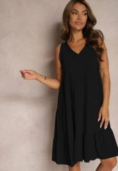 Czarna Bawełniana Sukienka o Rozkloszowanym Kroju Bez Rękawów Gladea. Czarne sukienki damskie Renee, na co dzień, l, bez wzorów, z bawełny, bez kołnierzyka, bez ramiączek, midi, proste. Za 49.99 zł.