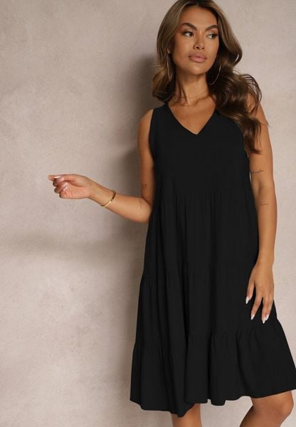 Czarna Bawełniana Sukienka o Rozkloszowanym Kroju Bez Rękawów Gladea. Czarne sukienki damskie Renee, na co dzień, l, bez wzorów, z bawełny, bez kołnierzyka, bez ramiączek, midi, proste. Za 44.99 zł.