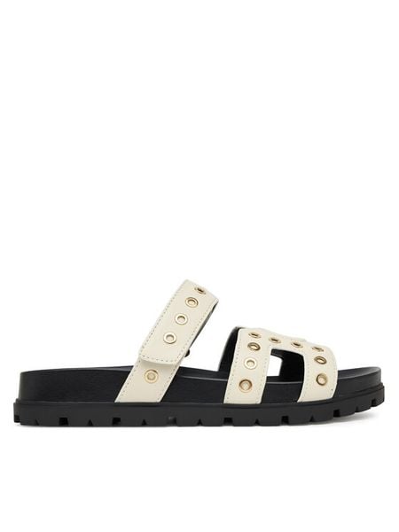 Guess Klapki FLPFAS ELE03 Écru. Klapki damskie Guess, z aplikacjami, ze skóry, bez obcasa. Za 459.99 zł.