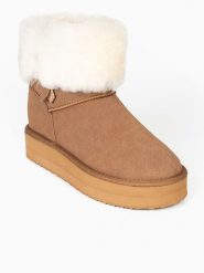 Gooce Skórzane botki zimowe "Whitney" w kolorze jasnobrązowym rozmiar: 37. Brązowe botki damskie Gooce, na zimę, ze skóry, bez obcasa, na platformie, bez zapięcia. Za 213.69 zł.