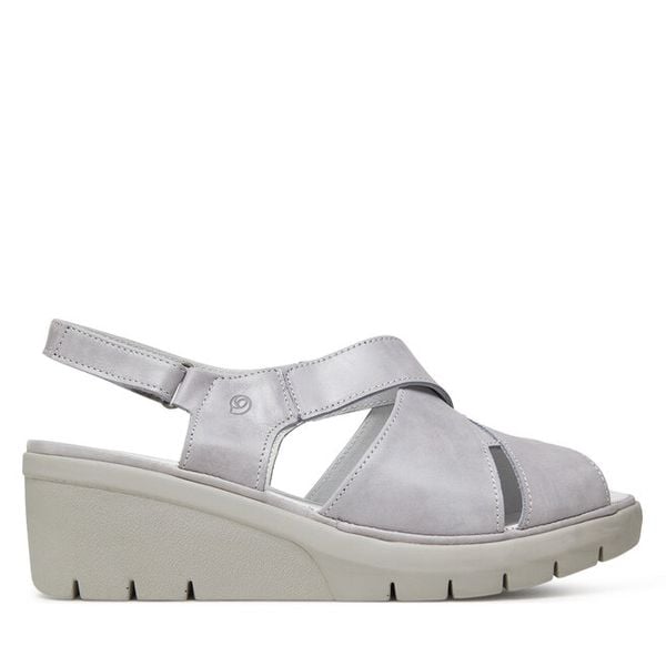 Sandały Suave. Szare sandały damskie Suave, bez wzorów, bez obcasa, na koturnie. Za 259.99 zł.