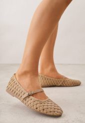 Beżowe Balerinki Ozdobione Ażurowym Motywem i Paskiem Nonaniassi. Brązowe baleriny damskie Born2be, w ażurowe wzory, z jeansu, bez obcasa. Za 119.99 zł.