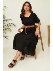 Joséfine Lniana sukienka "Gustav" w kolorze czarnym rozmiar: L. Czarne sukienki damskie Joséfine, l, bez wzorów, ze lnu, bez kołnierzyka, bez ramiączek, midi, rozkloszowane. Za 195.99 zł.