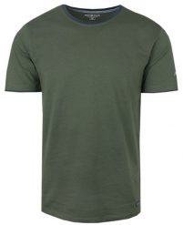 Prosty T-Shirt Męski z Lamówką na Dekolcie - Pako Jeans - Oliwkowy. Zielone t-shirty męskie Pako Jeans, l, bez wzorów, z bawełny, bez kołnierzyka. Za 69.00 zł.