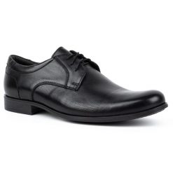 Kampol Buty męskie eleganckie skórzane 344KAM czarne. Czarne buty wizytowe męskie z jeansu, bez zapięcia. Za 362.62 zł.