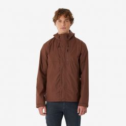 Kurtka turystyczna męska Quechua NH500 wodoodporna. Brązowe kurtki męskie QUECHUA, l, bez wzorów, z materiału, sportowe, bez kaptura. Za 159.99 zł.