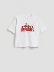 Bawełniany t-shirt oversize - biały. Białe t-shirty damskie Reserved, l, bez wzorów, z bawełny, bez kołnierzyka. Za 59.99 zł.