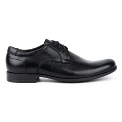 Kampol Buty męskie eleganckie skórzane 344KAM czarne. Czarne buty wizytowe męskie z jeansu, bez zapięcia. Za 362.62 zł.