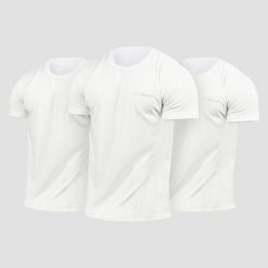 Koszulka męska fitness szybkoschnąca biała TRN 3Pack. Białe t-shirty sportowe męskie GYMBEAM, m, z materiału, bez ramiączek, do biegania. Za 165.30 zł.