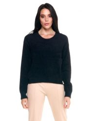 Damski sweter z okrągłym dekoltem i plakietką z logo Leone 1947 Never Without. Czarne swetry klasyczne damskie LEONE 1947 APPAREL, m, z tkaniny, bez kołnierzyka. Za 383.11 zł.