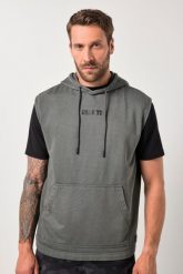 Męska Bluza belly fit fitness dzianina dresowa kaptur bez rękawów styl vintage. Szare bluzy sportowe męskie JAY-PI, bez wzorów, z bawełny, vintage, bez kołnierzyka, bez ramiączek. Za 239.99 zł.