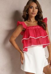 Fuksjowy Top na Ramiączkach z Falbankami i Możliwością Odpięcia Treviana. Czerwone topy damskie Renee, l, bez wzorów, bez kołnierzyka. Za 39.99 zł.