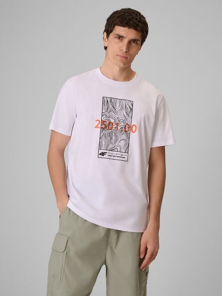 4F T-shirt regular z nadrukiem męski - biały 3XL. Białe t-shirty męskie 4f, m, bez wzorów, z materiału, bez kołnierzyka. Za 69.99 zł.
