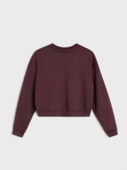Bluza crewneck basic z dodatkiem wiskozy "soft touch" - czerwony. Czerwone bluzy bez kaptura damskie Sinsay, l, bez wzorów, z dzianiny, bez ramiączek, bez kaptura. Za 45.99 zł.