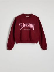 Bluza oversize z nadrukiem - bordowy. Czerwone bluzy bez kaptura damskie Reserved, l, z bawełny. W wyprzedaży za 49.99 zł.