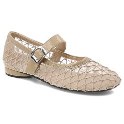 Baleriny damskie Filippo, cholewka z materiału tekstylnego siateczkowego z wykończeniem ze skóry naturalnej licowej na płaskiej podeszwie, beżowe, DP. Brązowe baleriny damskie Filippo, bez wzorów, ze skóry, bez obcasa, na płaskiej podeszwie. Za 169.00 zł.