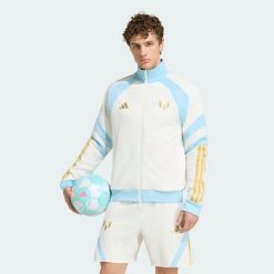 BLUZA DRESOWA MESSI HOUSE OF TIRO. Białe bluzy bez kaptura męskie Adidas, bez wzorów, z bawełny, eleganckie, bez kołnierzyka, bez ramiączek. Za 279.00 zł.