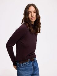 Sweter z wełną i dodatkiem modalu - brązowy. Brązowe swetry klasyczne damskie Reserved, l, z wełny, bez kołnierzyka. Za 129.99 zł.