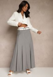 Szara Spódnica Długa Rozkloszowana High Waist Leoraia. Szare spódniczki damskie Renee, m, bez wzorów, biznesowe, z podwyższonym stanem, maxi, rozkloszowane. Za 109.99 zł.
