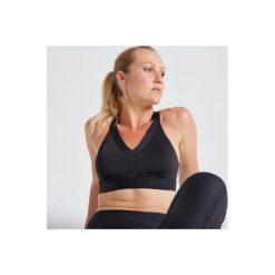 Stanik fitness kardio 500. Czarne biustonosze sportowe damskie DOMYOS, bez wzorów, z elastanu. Za 59.99 zł.