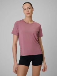 4F Koszulka sportowa w kolorze jasnoróżowym rozmiar: XS. Różowe bluzki sportowe damskie 4f, xs, z materiału, bez kołnierzyka, bez ramiączek. Za 39.99 zł.